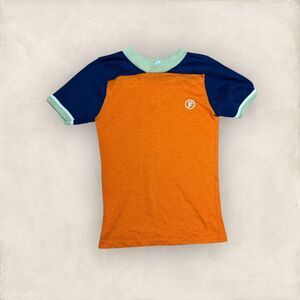 RARE Vintage 70s Bruce Jenner Kids Orange T-Shirt Short Sleeve Ringer Tee